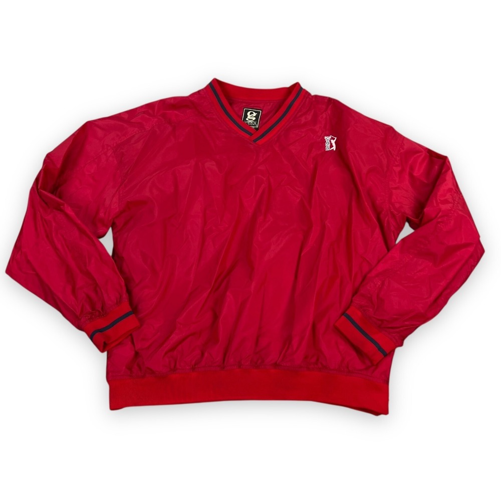 VTG PGA Tour Gear Sports Men XXL Red Side Zip Pullover Nylon Logo Wind Breaker